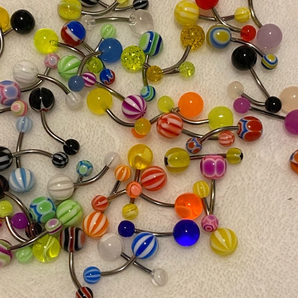 UV ACRYLIC BALL STEEL BARBELL BELLY BUTTON RING SET OF 57 - Picture 4 of 7